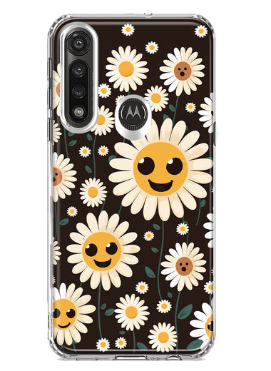 Motorola Moto G Power Cute Smiley Face White Daisies Double Layer Phone Case Cover