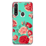 Motorola Moto G Power Turquoise Teal Vintage Pastel Pink Red Roses Double Layer Phone Case Cover