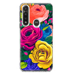 Motorola Moto G Power Vintage Pastel Abstract Colorful Pink Yellow Blue Roses Double Layer Phone Case Cover