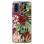 Motorola Moto G Pure 2021 G Power 2022 Leopard Tropical Flowers Vacation Dreams Hibiscus Floral Hybrid Protective Phone Case Cover