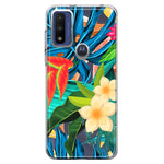 Motorola Moto G Play 2023 Blue Monstera Pothos Tropical Floral Summer Flowers Hybrid Protective Phone Case Cover