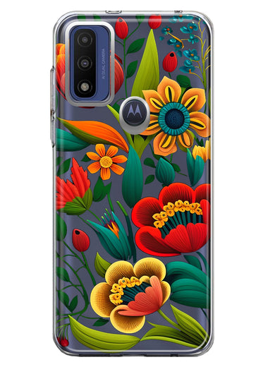Motorola Moto G Play 2023 Colorful Red Orange Folk Style Floral Vibrant Spring Flowers Hybrid Protective Phone Case Cover