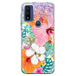 Motorola Moto G Play 2023 Hawaiian Vibes Hibiscus Flowers Monstera Vacation Summer Hybrid Protective Phone Case Cover