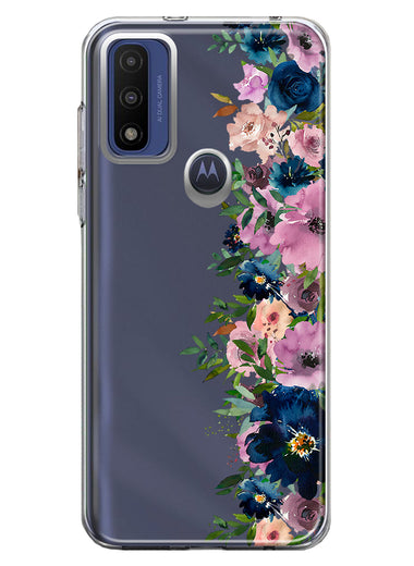 Motorola Moto G Pure 2021 G Power 2022 Navy Blue Summer Watercolor Floral Classic Purple Flowers Hybrid Protective Phone Case Cover