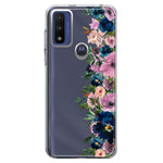 Motorola Moto G Pure 2021 G Power 2022 Navy Blue Summer Watercolor Floral Classic Purple Flowers Hybrid Protective Phone Case Cover
