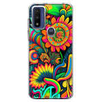 Motorola Moto G Pure G Power 2022 Neon Rainbow Psychedelic Indie Hippie Sunflowers Hybrid Protective Phone Case Cover