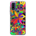 Motorola Moto G Pure G Power 2022 Neon Rainbow Psychedelic Hippie Wild Flowers Hybrid Protective Phone Case Cover