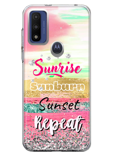 Motorola Moto G Pure 2021 G Power 2022 Summer Brush Strokes Sunrise Sunburn Sunset Repeat Hybrid Protective Phone Case Cover