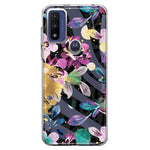 Motorola Moto G Pure 2021 G Power 2022 Zebra Stripes Tropical Flowers Purple Blue Summer Vibes Hybrid Protective Phone Case Cover