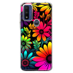 Motorola Moto G Play 2023 Neon Rainbow Glow Colorful Abstract Flowers Floral Hybrid Protective Phone Case Cover