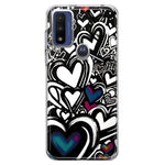 Motorola Moto G Play 2023 Black White Hearts Love Graffiti Hybrid Protective Phone Case Cover