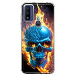 Motorola Moto G Pure Blue Flaming Skull Burning Fire Double Layer Phone Case Cover
