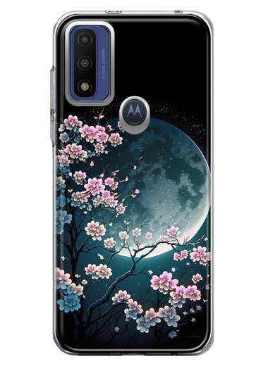 Motorola Moto G Pure 2021 G Power 2022 Kawaii Manga Pink Cherry Blossom Full Moon Hybrid Protective Phone Case Cover
