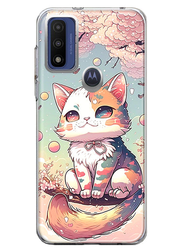 Motorola Moto G Pure 2021 G Power 2022 Kawaii Manga Pink Cherry Blossom Cute Cat Hybrid Protective Phone Case Cover