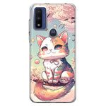 Motorola Moto G Play 2023 Kawaii Manga Pink Cherry Blossom Cute Cat Hybrid Protective Phone Case Cover