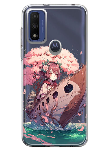 Motorola Moto G Pure 2021 G Power 2022 Kawaii Manga Pink Cherry Blossom Japanese Girl Boat Hybrid Protective Phone Case Cover