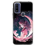 Motorola Moto G Pure G Power 2022 Kawaii Manga Pink Cherry Blossom Dreaming Moon Girl Hybrid Protective Phone Case Cover