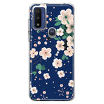 Motorola Moto G Pure 2021 G Power 2022 Kawaii Japanese Pink Cherry Blossom Navy Blue Hybrid Protective Phone Case Cover