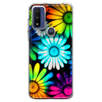 Motorola Moto G Pure Neon Rainbow Daisy Glow Colorful Daisies Baby Blue Pink Yellow White Double Layer Phone Case Cover
