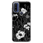 Motorola Moto G Play 2023 Line Drawing Art White Floral Flowers Hybrid Protective Phone Case Cover