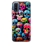 Motorola Moto G Pure 2021 G Power 2022 Halloween Spooky Colorful Day of the Dead Skulls Hybrid Protective Phone Case Cover