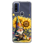 Motorola Moto G Play 2023 Cute Gnome Sunflowers Clear Hybrid Protective Phone Case Cover