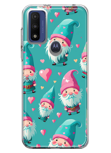 Motorola Moto G Pure 2021 G Power 2022 Turquoise Pink Hearts Gnomes Hybrid Protective Phone Case Cover
