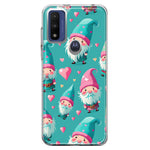 Motorola Moto G Pure 2021 G Power 2022 Turquoise Pink Hearts Gnomes Hybrid Protective Phone Case Cover