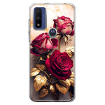 Motorola Moto G Pure Romantic Elegant Gold Marble Red Roses Double Layer Phone Case Cover
