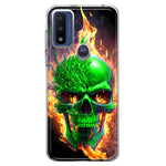 Motorola Moto G Pure Green Flaming Skull Burning Fire Double Layer Phone Case Cover