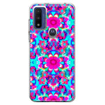 Motorola Moto G Play 2023 Pink Blue Vintage Hippie Tie Dye Flowers Hybrid Protective Phone Case Cover