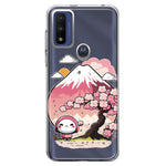 Motorola Moto G Play 2023 Kawaii Manga Pink Cherry Blossom Fuji Mountain Mochi Girl Hybrid Protective Phone Case Cover