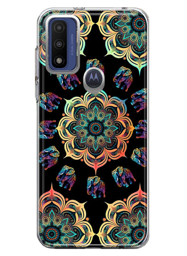 Motorola Moto G Pure 2021 G Power 2022 Mandala Geometry Abstract Elephant Pattern Hybrid Protective Phone Case Cover