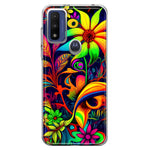 Motorola Moto G Pure 2021 G Power 2022 Neon Rainbow Psychedelic Trippy Hippie Daisy Flowers Hybrid Protective Phone Case Cover