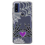 Motorola Moto G Play 2023 Halloween Skeleton Heart Hands Spooky Spider Web Hybrid Protective Phone Case Cover