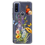 Motorola Moto G Pure G Power 2022 Yellow Purple Spring Flowers Butterflies Floral Hybrid Protective Phone Case Cover