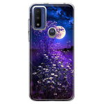 Motorola Moto G Pure 2021 G Power 2022 Spring Moon Night Lavender Flowers Floral Hybrid Protective Phone Case Cover