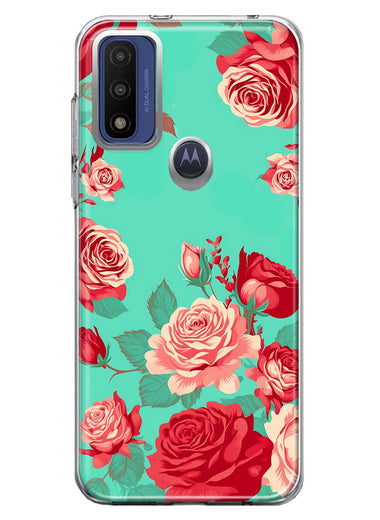Motorola Moto G Pure Turquoise Teal Vintage Pastel Pink Red Roses Double Layer Phone Case Cover