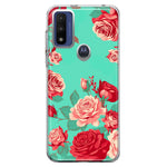 Motorola Moto G Pure Turquoise Teal Vintage Pastel Pink Red Roses Double Layer Phone Case Cover