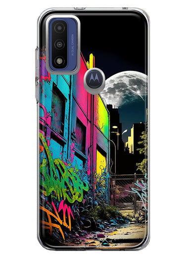 Motorola Moto G Pure 2021 G Power 2022 Urban City Full Moon Graffiti Painting Art Hybrid Protective Phone Case Cover