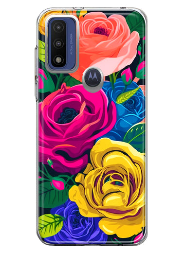 Motorola Moto G Pure Vintage Pastel Abstract Colorful Pink Yellow Blue Roses Double Layer Phone Case Cover