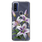 Motorola Moto G Pure G Power 2022 White Lavender Lily Purple Flowers Floral Hybrid Protective Phone Case Cover