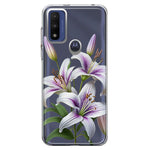 Motorola Moto G Play 2023 White Lavender Lily Purple Flowers Floral Hybrid Protective Phone Case Cover