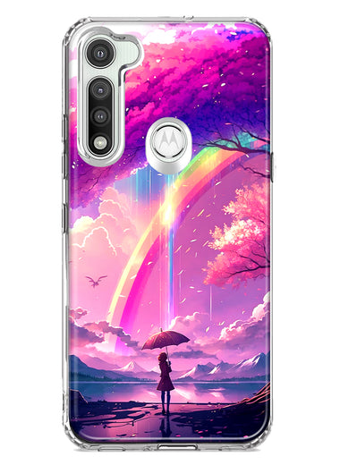 Motorola Moto G Fast Kawaii Manga Pink Cherry Blossom Japanese Rainbow Girl Hybrid Protective Phone Case Cover