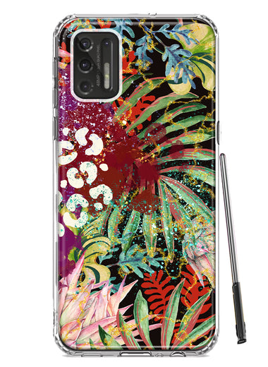 Motorola Moto G Stylus 4G 2021 Leopard Tropical Flowers Vacation Dreams Hibiscus Floral Hybrid Protective Phone Case Cover
