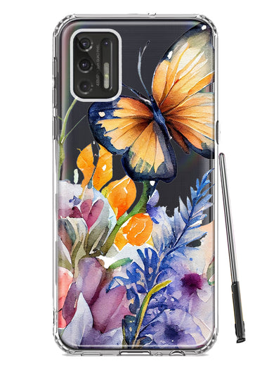 Motorola Moto G Stylus 4G 2021 Spring Summer Flowers Butterfly Purple Blue Lilac Floral Hybrid Protective Phone Case Cover