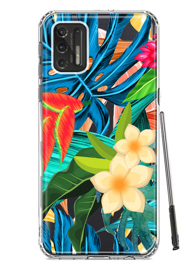 Motorola Moto G Stylus 4G 2021 Blue Monstera Pothos Tropical Floral Summer Flowers Hybrid Protective Phone Case Cover