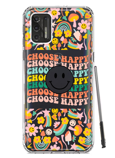 Motorola Moto G Stylus 4G 2021 Choose Happy Smiley Face Retro Vintage Groovy 70s Style Hybrid Protective Phone Case Cover