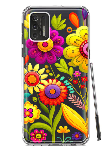 Motorola Moto G Stylus 4G 2021 Colorful Yellow Pink Folk Style Floral Vibrant Spring Flowers Hybrid Protective Phone Case Cover