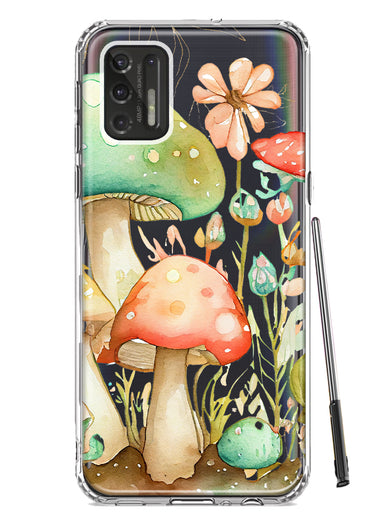 Motorola Moto G Stylus 4G 2021 Fairytale Watercolor Mushrooms Pastel Spring Flowers Floral Hybrid Protective Phone Case Cover